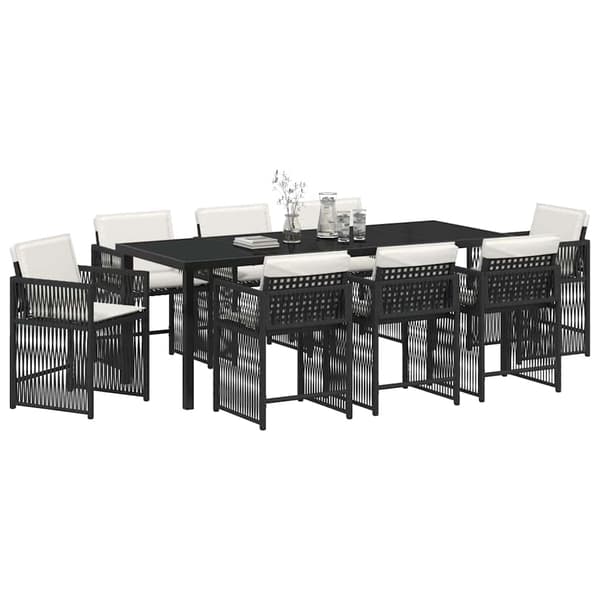 vidaXL Have Spisebordssæt 9 pcs Sort polyrattan