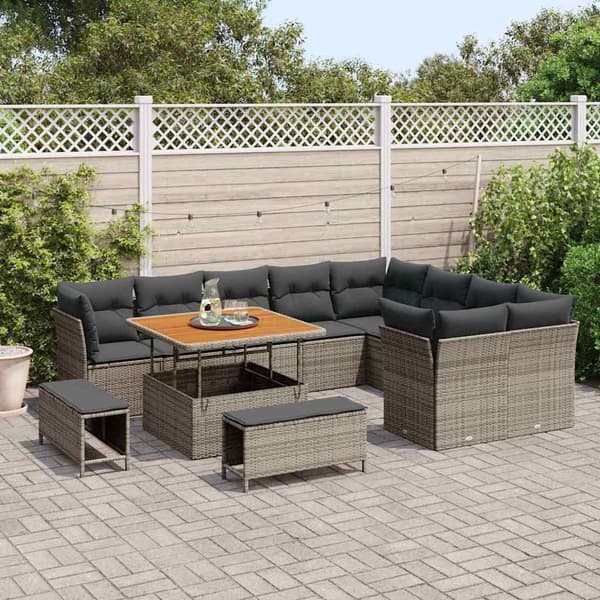 vidaXL Havesofa Sæt 12 pcs Grå polyrattan