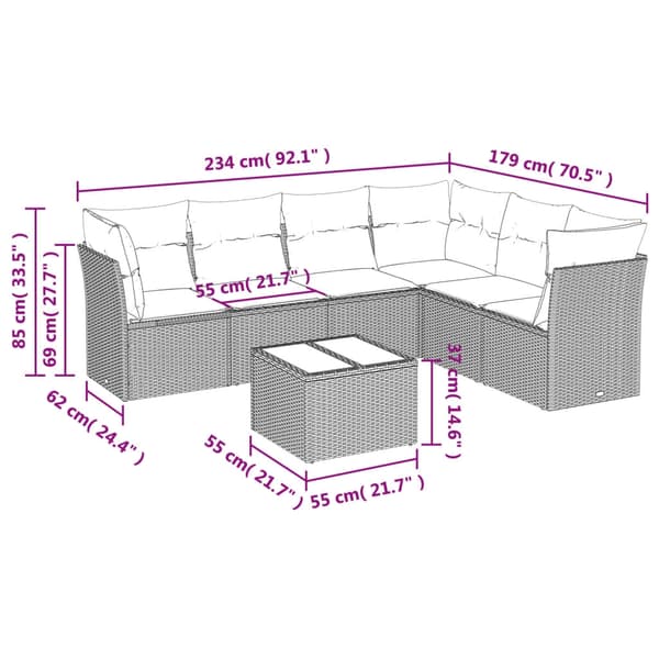 vidaXL sofasæt til haven 7 dele med hynder polyrattan beige