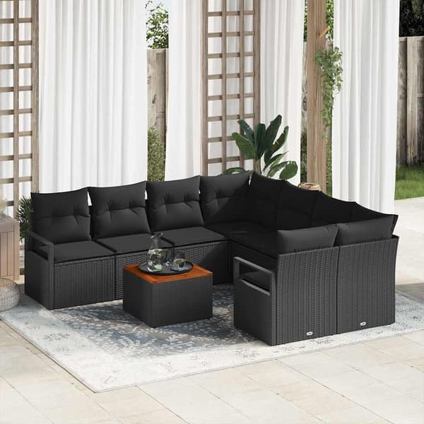vidaXL Havesofa Sæt 9 pcs Sort