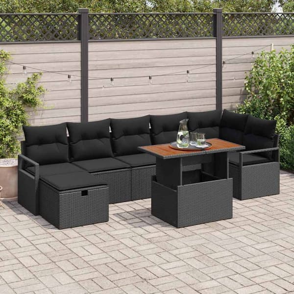 vidaXL Havesofasæt 8 dele Sort polyrattan