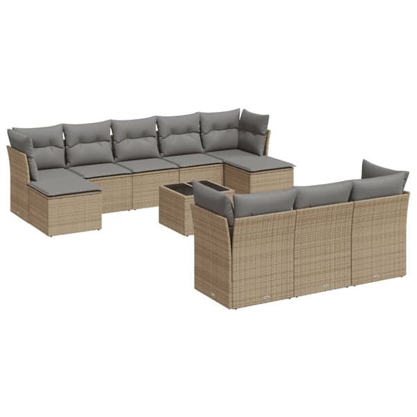vidaXL sofasæt til haven 11 dele med hynder polyrattan beige