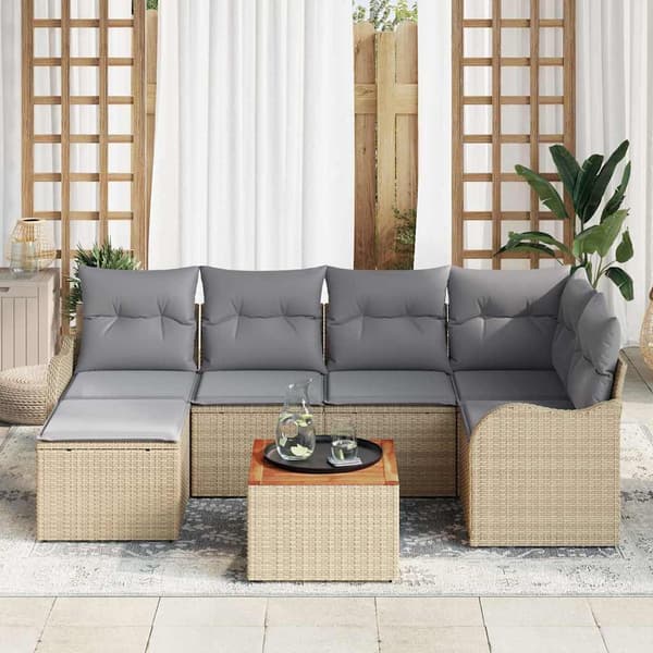 vidaXL Havesofa Sæt 7 pcs Beige, lys grå