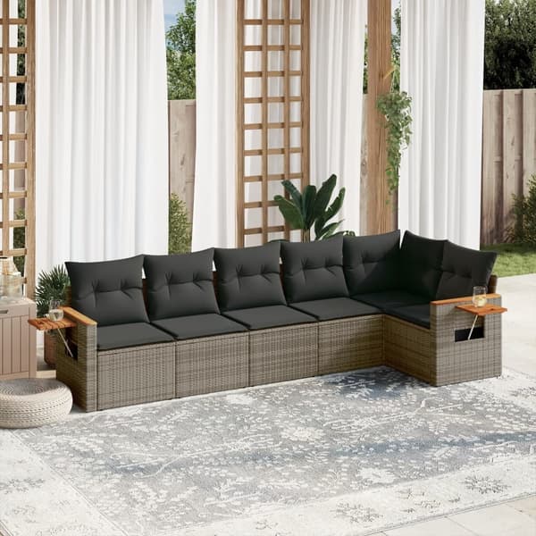vidaXL sofasæt til haven 6 dele med hynder polyrattan grå