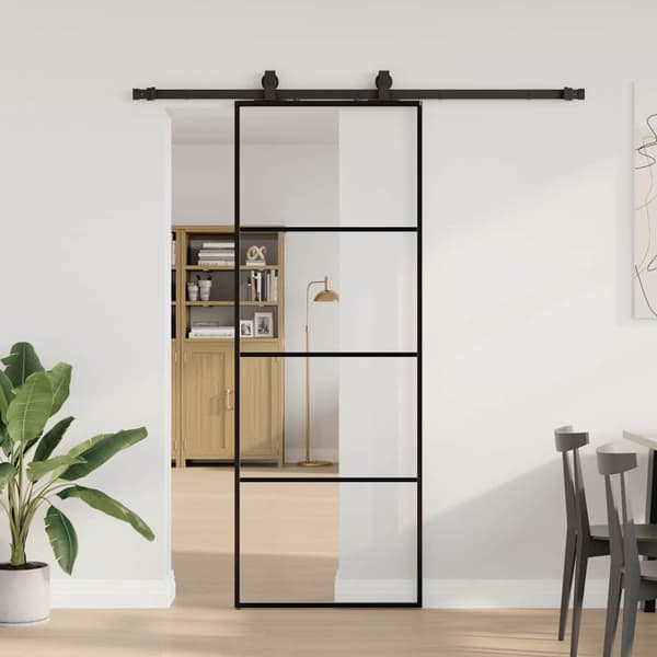 vidaXL Skydedør med monteringstilbehør sort 76x205 cm ESG glas