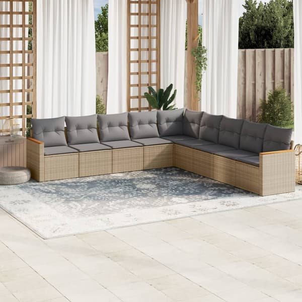 vidaXL sofasæt til haven 9 dele med hynder polyrattan beige