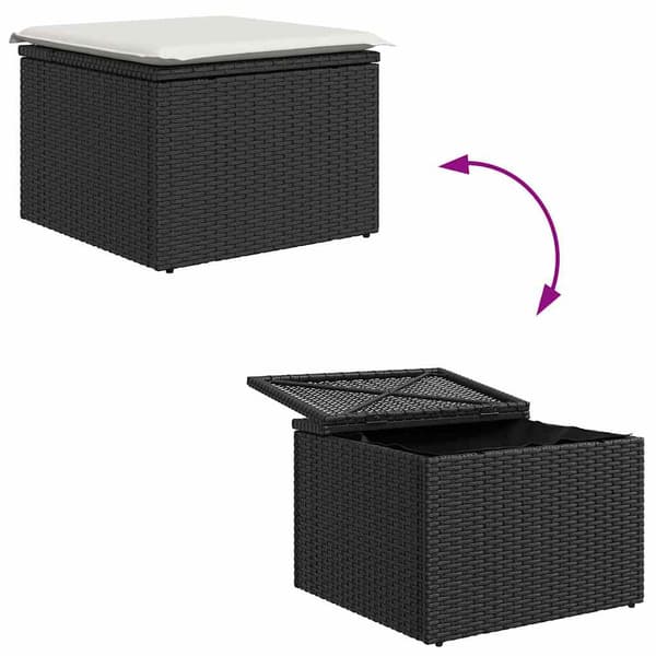 vidaXL Havesofa Sæt med opbevaring 8 pcs Sort Poly rattan