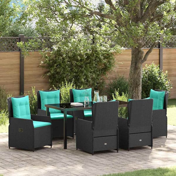 vidaXL Have Spisebordssæt 7 pcs Sort Poly rattan