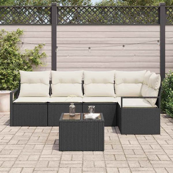 vidaXL Sofa Sæt med pude 6 pcs Sort polyrattan