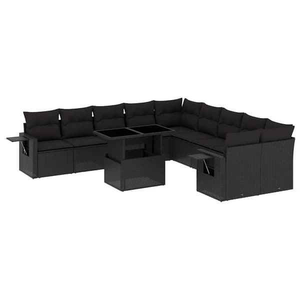 vidaXL sofasæt til haven 11 dele med hynder polyrattan sort