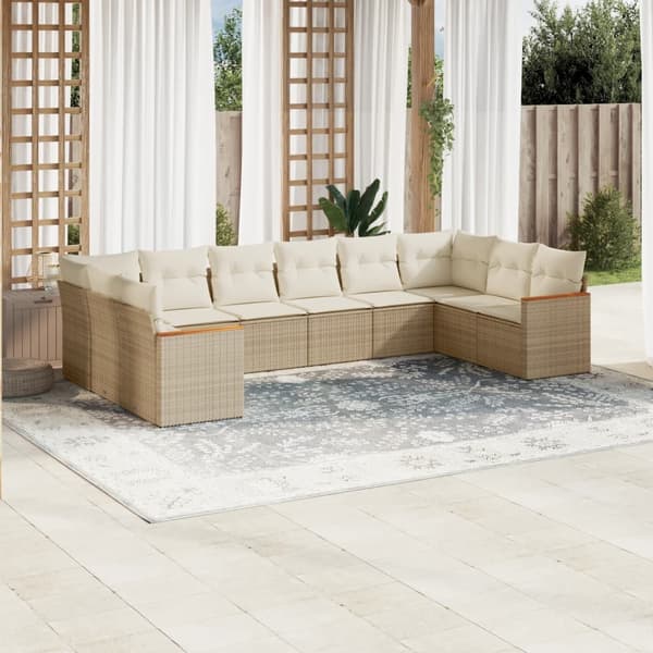 vidaXL sofasæt til haven 10 dele med hynder polyrattan beige