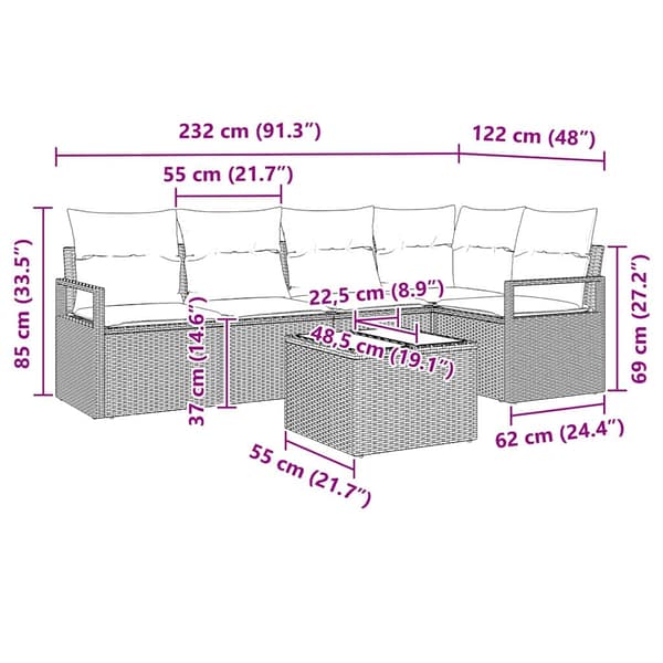 vidaXL Sofa Sæt 6 pcs Grå polyrattan