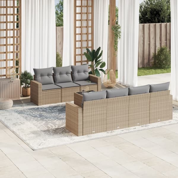 vidaXL sofasæt til haven 8 dele med hynder polyrattan beige