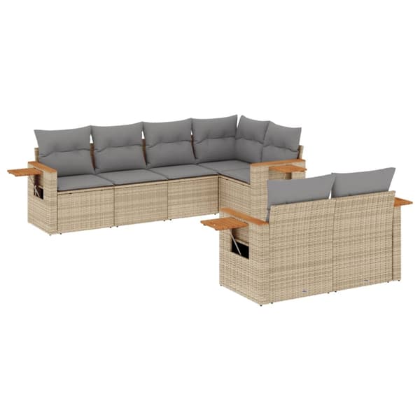vidaXL sofasæt til haven 7 dele med hynder polyrattan beige