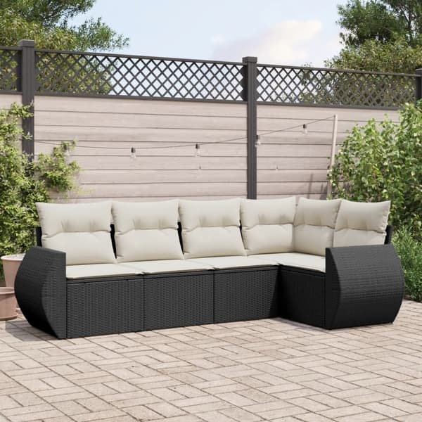 vidaXL sofasæt til haven 5 dele med hynder polyrattan sort