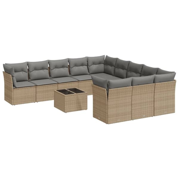 vidaXL sofasæt til haven 12 dele med hynder polyrattan beige
