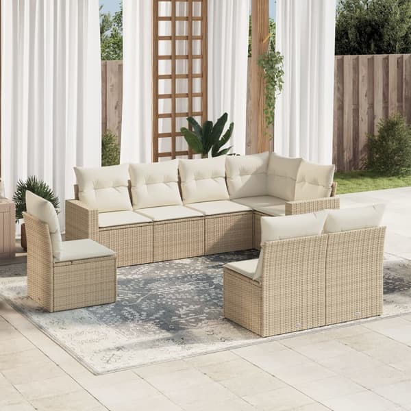 vidaXL sofasæt til haven 8 dele med hynder polyrattan beige