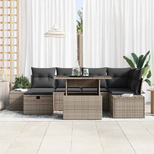 vidaXL Havesofa Sæt 7 pcs Grå polyrattan