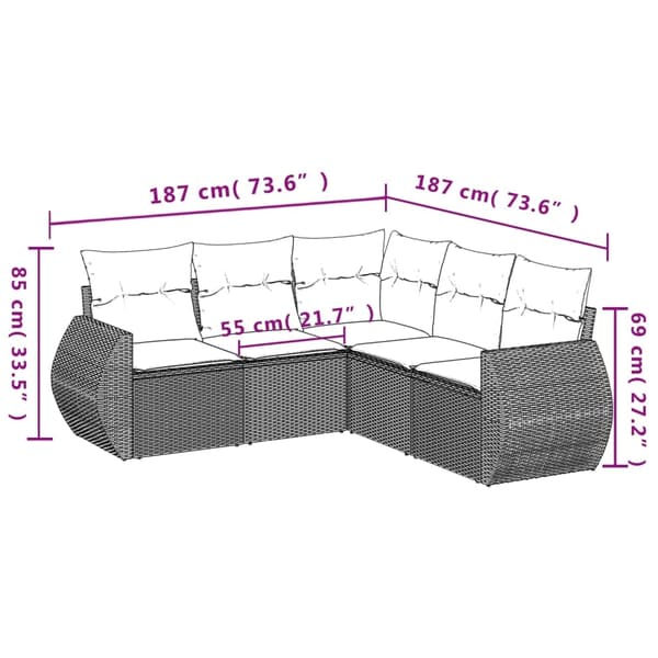 vidaXL sofasæt til haven 5 dele med hynder polyrattan beige