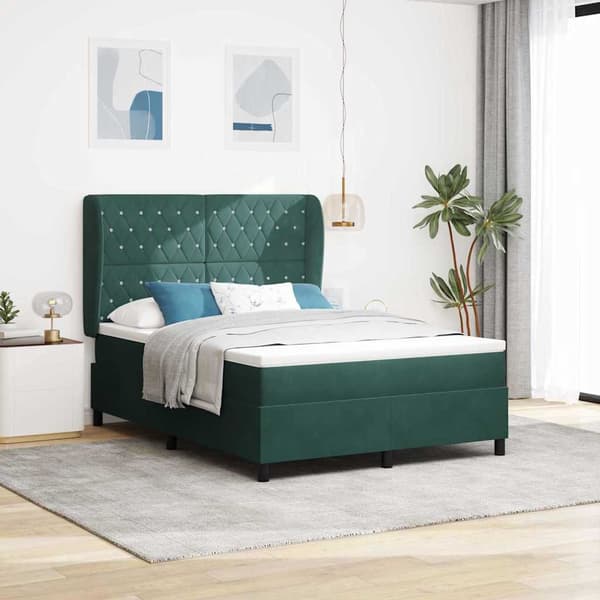 vidaXL Box spring seng med madras Mørkegrøn 200 x 140 cm Polyester
