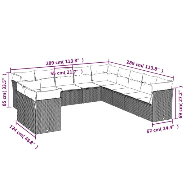 vidaXL sofasæt til haven 11 dele med hynder polyrattan beige