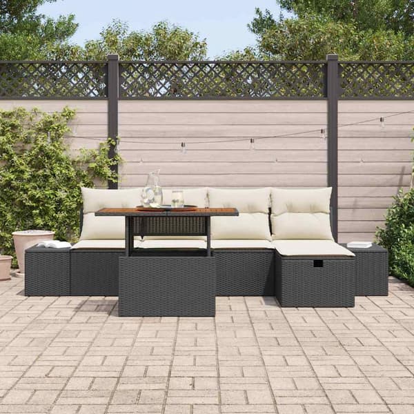 vidaXL Havesofa Sæt 6 pcs Sort polyrattan
