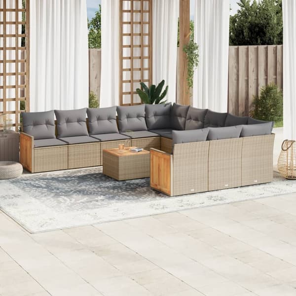 vidaXL sofasæt til haven 13 dele med hynder polyrattan beige