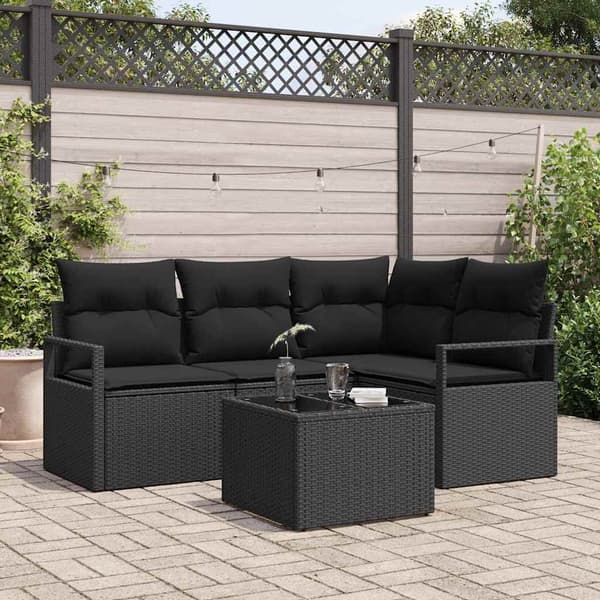vidaXL Sofa Sæt med pude med opbevaring 5 pcs Sort polyrattan