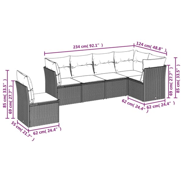 vidaXL sofasæt til haven 6 dele med hynder polyrattan beige