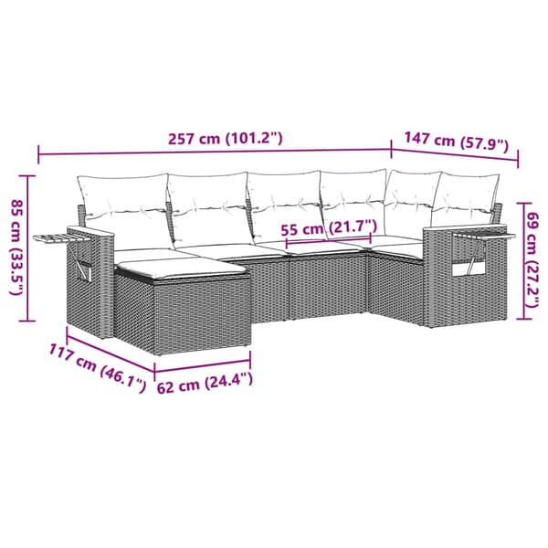 vidaXL sofasæt til haven 6 dele med hynder polyrattan beige