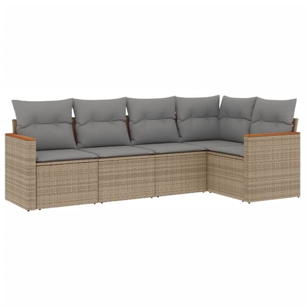 vidaXL sofasæt til haven 5 dele med hynder polyrattan beige