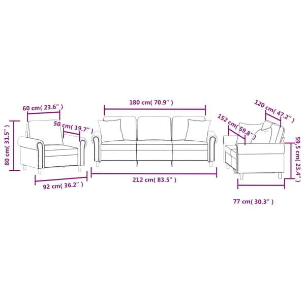 vidaXL sofasæt 3 dele med puder velour blå