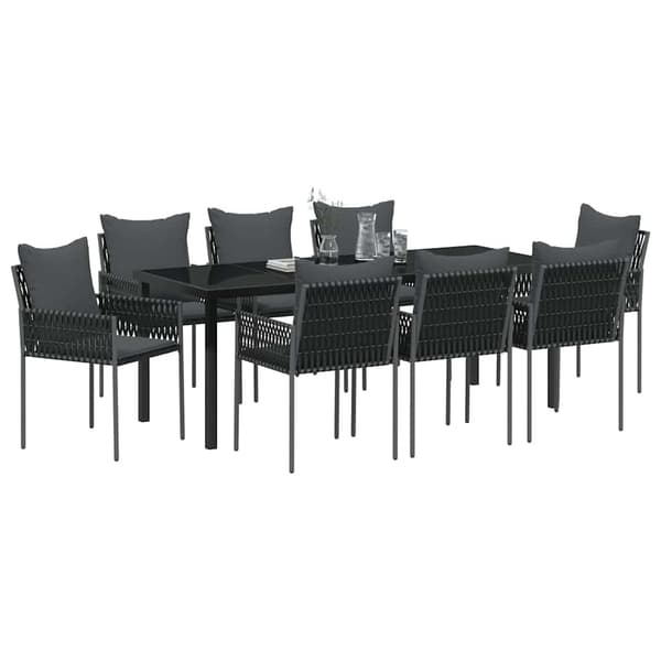 vidaXL Have Spisebordssæt 9 pcs Sort Poly rattan