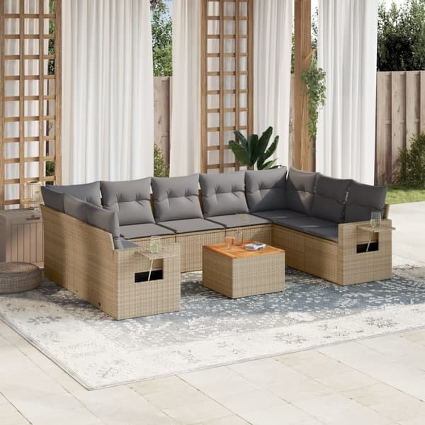 vidaXL sofasæt til haven 10 dele med hynder polyrattan beige
