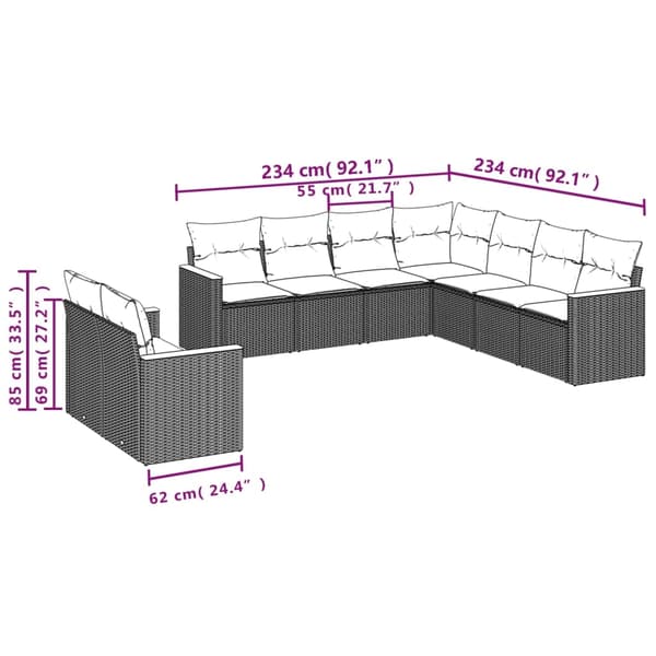 vidaXL sofasæt til haven 9 dele med hynder polyrattan beige