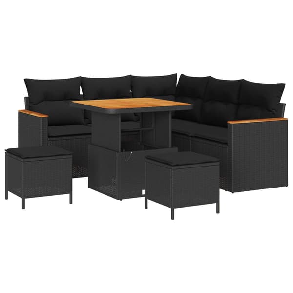 vidaXL Havesofa Sæt 8 pcs Sort polyrattan