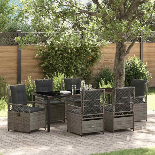 vidaXL Have Spisebordssæt 7 pcs Grå polyrattan