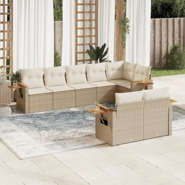 vidaXL sofasæt til haven 8 dele med hynder polyrattan beige