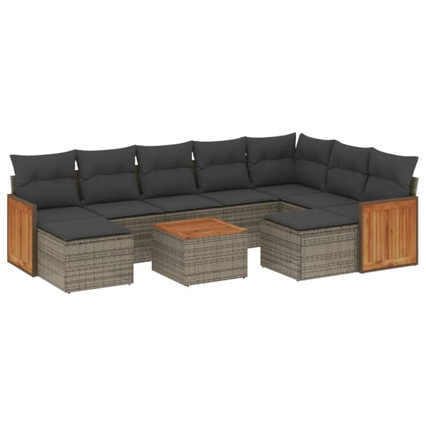 vidaXL sofasæt til haven 10 dele med hynder polyrattan grå