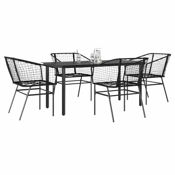 vidaXL 5 dele spisebordssæt til haven polyrattan glas sort
