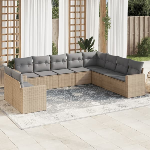 vidaXL sofasæt til haven 10 dele med hynder polyrattan beige