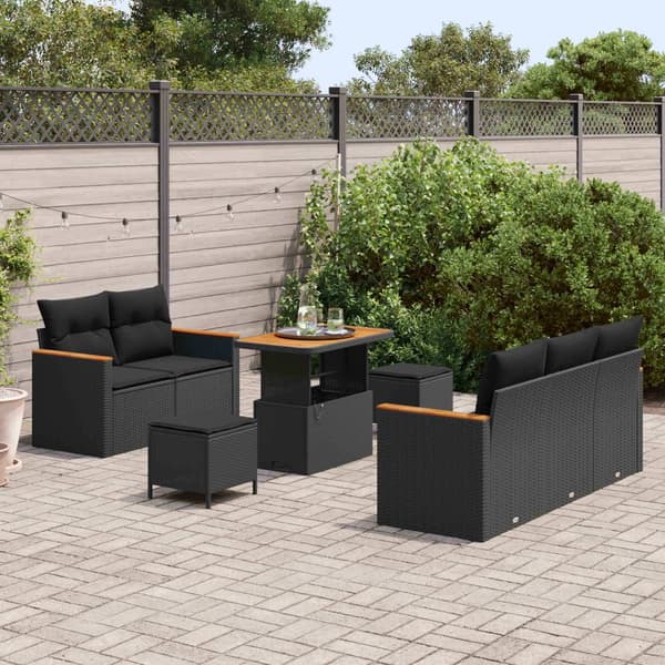 vidaXL Havesofa Sæt 8 pcs Sort polyrattan