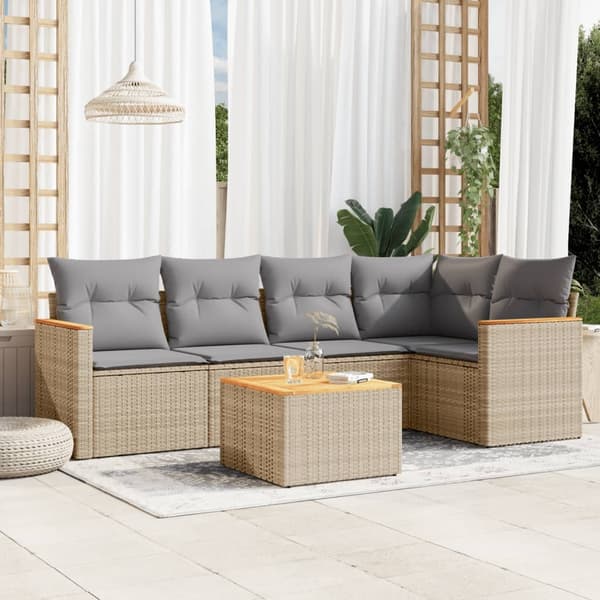 vidaXL sofasæt til haven 6 dele med hynder polyrattan beige