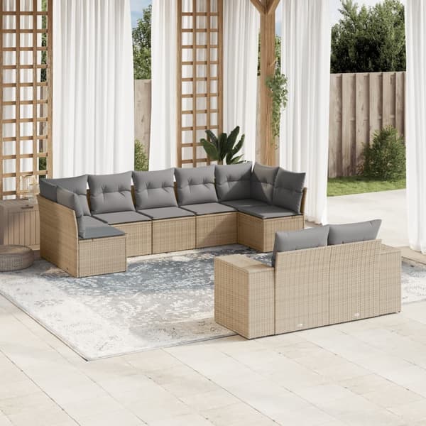vidaXL sofasæt til haven 9 dele med hynder polyrattan beige