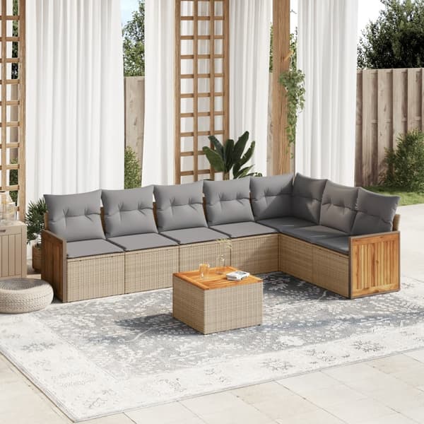 vidaXL sofasæt til haven 8 dele med hynder polyrattan beige