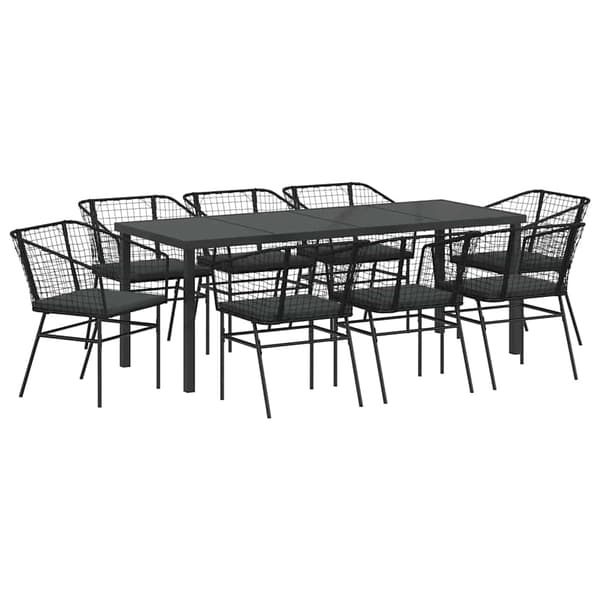 vidaXL Have Spisebordssæt 9 pcs Sort polyrattan