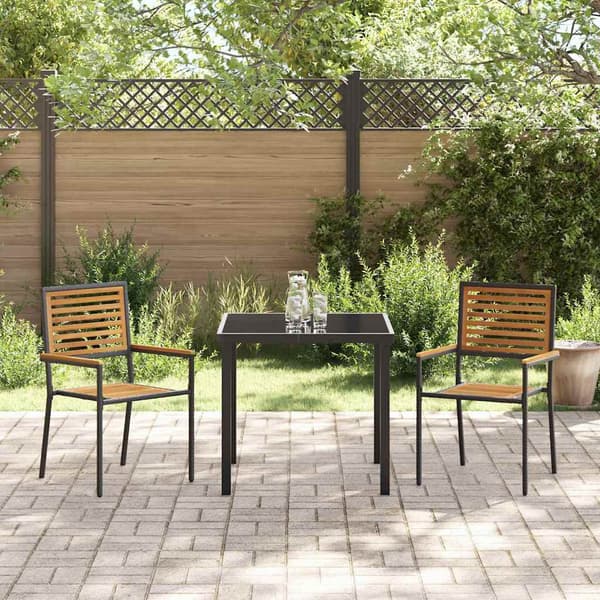 vidaXL Have stapelstole 2 pcs Brun og sort Solid akacietræ, PE rattan