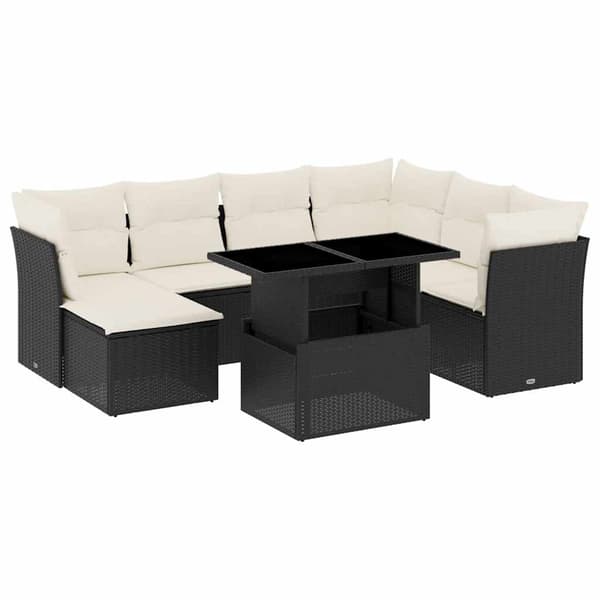 vidaXL sofasæt til haven 8 dele med hynder polyrattan sort