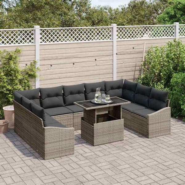 vidaXL Sofa Sæt med pude 10 pcs Grå polyrattan