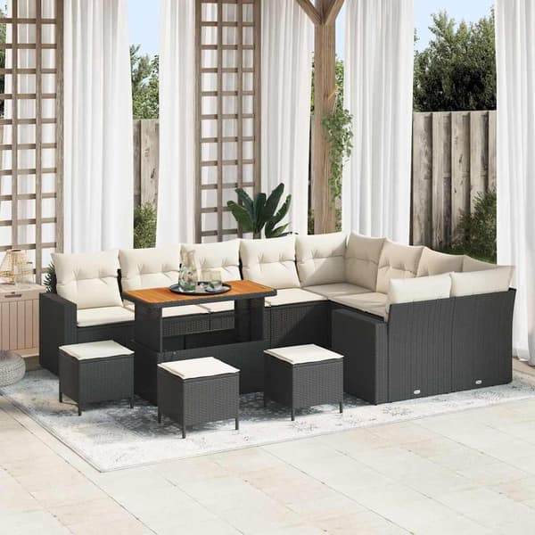 vidaXL Havesofa Sæt 13 pcs Sort polyrattan